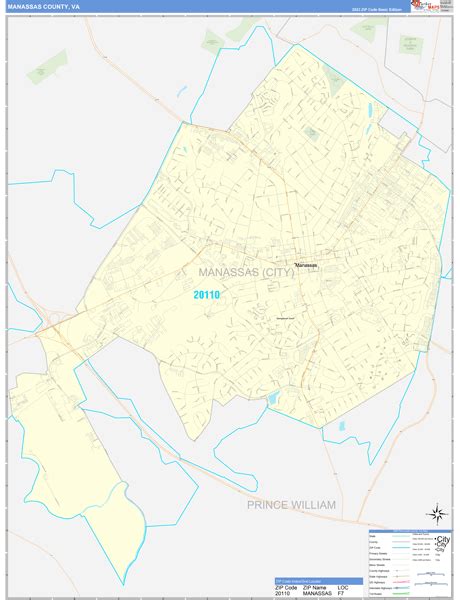 Manassas County, VA Zip Code Wall Map Basic Style by MarketMAPS - MapSales