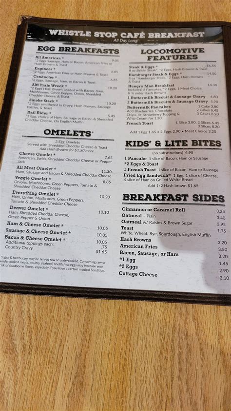 Menu at Whistle Stop Cafe, Hinckley