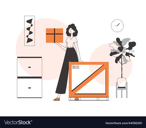 Woman Is Holding A Parcel Parcel Provider Linear Vector Image