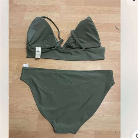 Aerie Swim New Aerie Green Bikini Size Xxl Plus Curvy Triangle Top Bottom M Poshmark