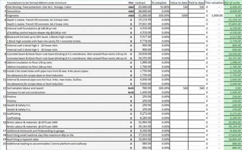 Construction Cost Spreadsheet Template —