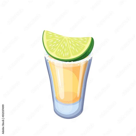 Tequila Shot Glass With Lime And Salt Vector Illustration Cartoon Refreshing Mexican Alcohol