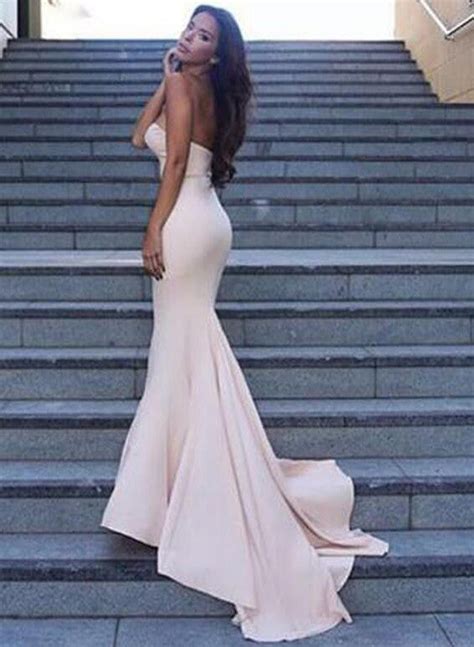 Strapless Mermaid Light Pink Prom Dress Spandex Formal Prom Dresses