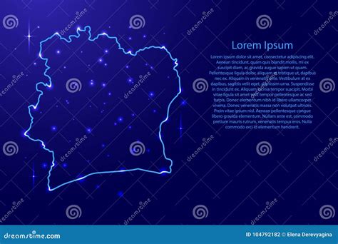 Map Cote Divoire From The Contours Network Blue Luminous Space Stock