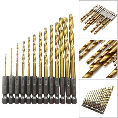 13Pcs High Speed Steel Titanium Coated Drill Bit Set Hex Shank 1 5mm