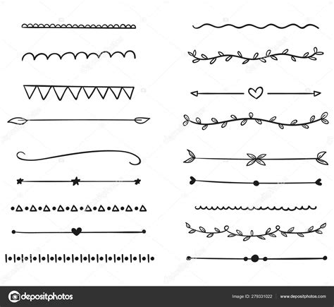Handgezeichnete Vektor Trennwände Linien Grenzen und Lorbeeren