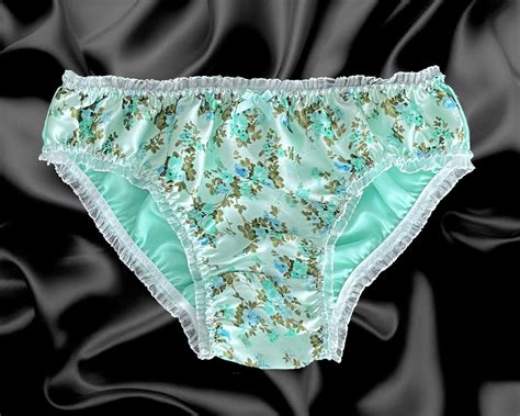 Mint Green Satin Floral Frilly Lace Sissy Bikini Knickers Panties Size