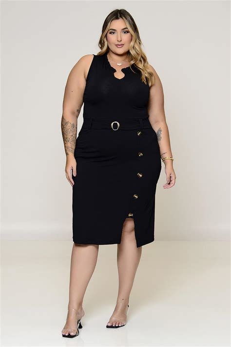 Vestido Plus Size Cinto Embutido Vk Moda Plus Size