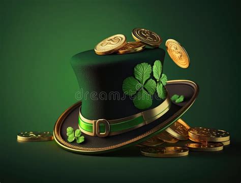 St Patrick S Day Hat With Gold Coins On Green Background Generative Ai