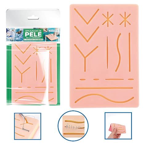 Simulador De Pele 3 Camadas Silicone Realista P Treinamento De Sutura