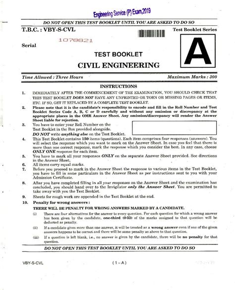 Upsc Ies Prelims Question Paper For Civil Engineering