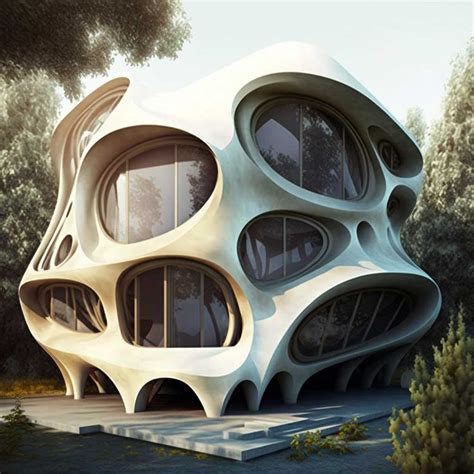 An Artistic Rendering Of A Building In The Middle Of A Forest With