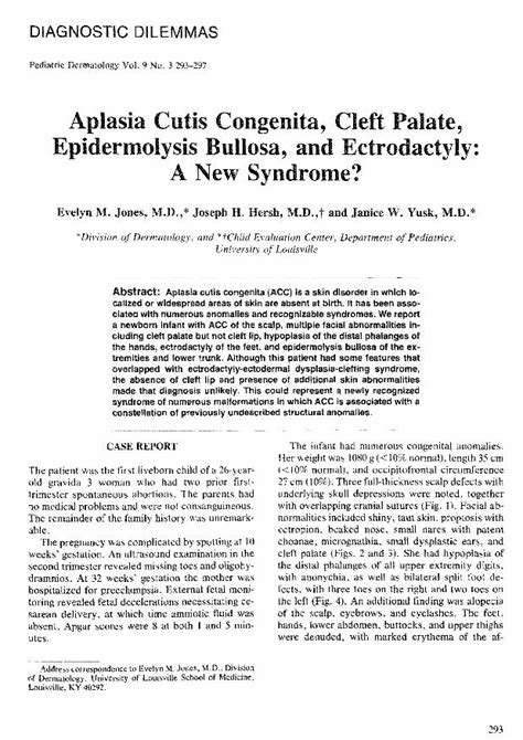 Pdf Aplasia Cutis Congenita Cleft Palate Epidermolysis Bullosa And Ectrodactyly A New