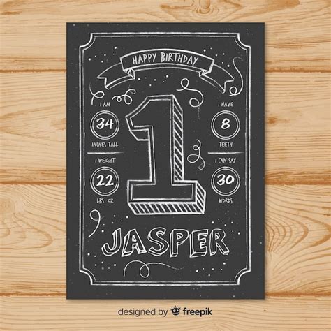 First Birthday Blackboard Number Card Template Free Vector