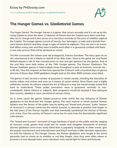 The Hunger Games Vs Gladiatorial Games Phdessay