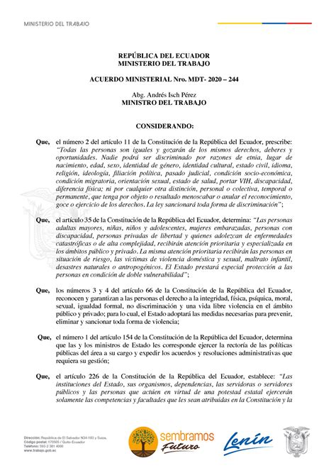 Acuerdo ministerial nro REPÚBLICA DEL ECUADOR MINISTERIO DEL TRABAJO