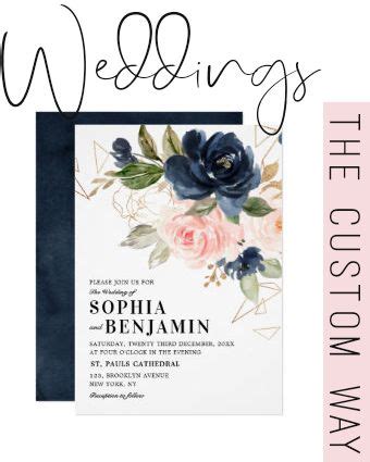 Navy Blue Blush Pink Rose Boho Geometric Wedding Invitation Zazzle