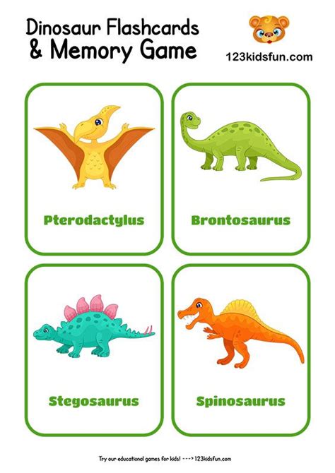 Free Printable Dinosaur Flashcards and Memory Game for Kids | 123 Kids ...