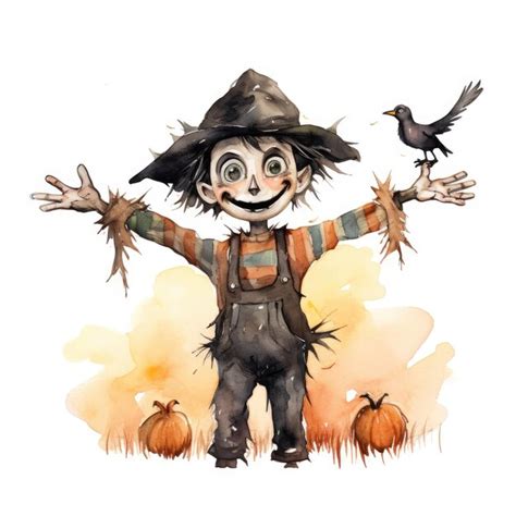 Premium Ai Image The Charming Scarecrow A Whimsical Watercolor