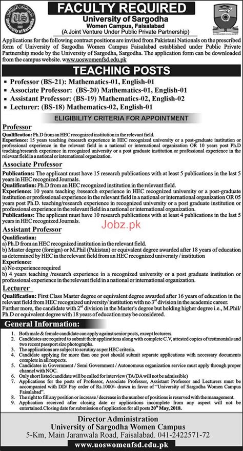 University Of Sargodha Uos Teaching Jobs 2025 Job Advertisement Pakistan