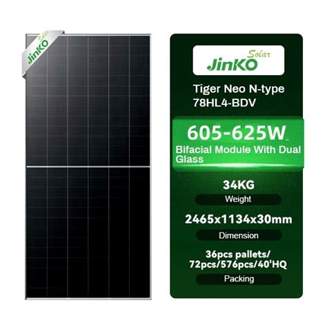 High Efficiency Jinko Solar Panels 600W 610W 615W Bifacial Tiger Neo N