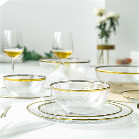 Nordisch Stil Gold Rand Glas Abendessen Platte Transparent Nachtisch