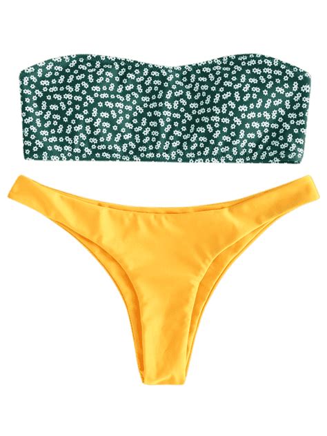 Floral Contrast Bandeau Bikini Set Rubber Ducky Yellow L Bikinis