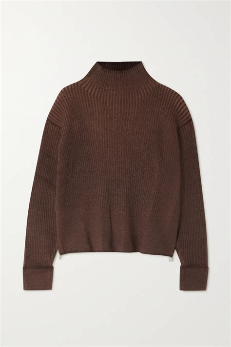 Varley Hagen Ribbed Knit Turtleneck Sweater In Brown Modesens