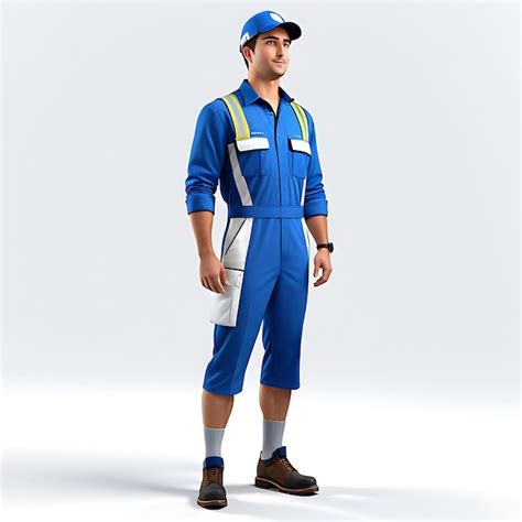 Premium Photo 3d Man Worker White And Blue Dress Full Body White