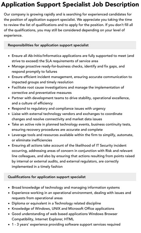 Application Support Specialist Job Description Velvet Jobs