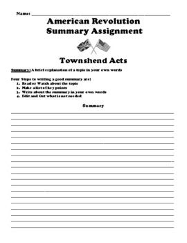 Townshend Acts Summary Writing Assignment by Northeast Education