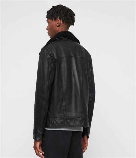 Allsaints Castle Black Shearling Collar Leather Jacket Airborne Jacket