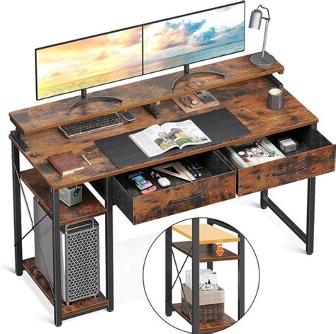 Bureau Met 2 Laden Computertafel Met Planken En Monitorstandaard