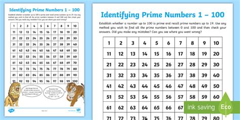 Prime Numbers Worksheet Prime Number Table Twinkl