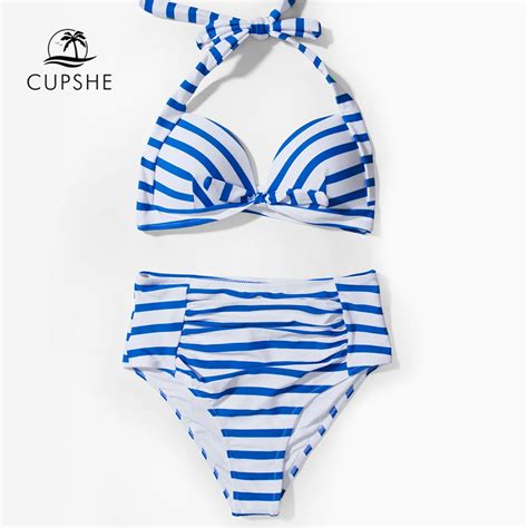 Buy Cupshe Blue And White Stripe Push Up Bikini Sets