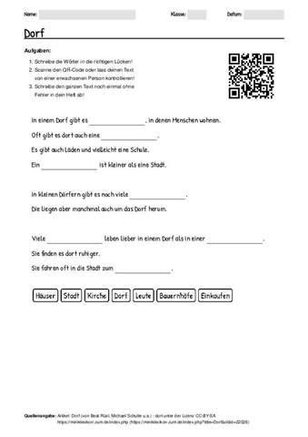 Arbeitsblatt Mit Qr Code Zum Thema Dorf Einfache Sprache Inbox