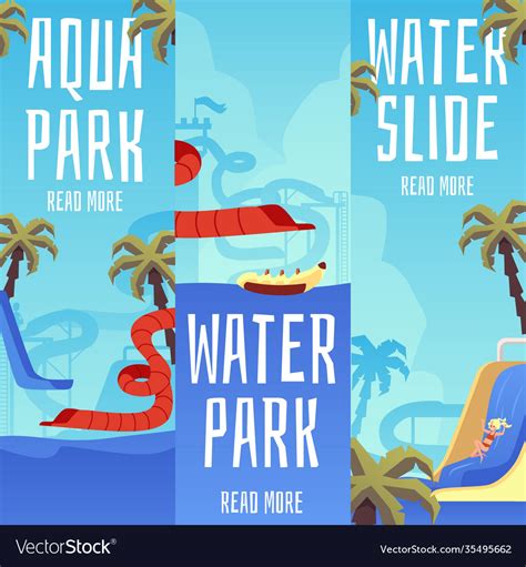 Set Posters Or Banners For Water Park Flat Vector Image