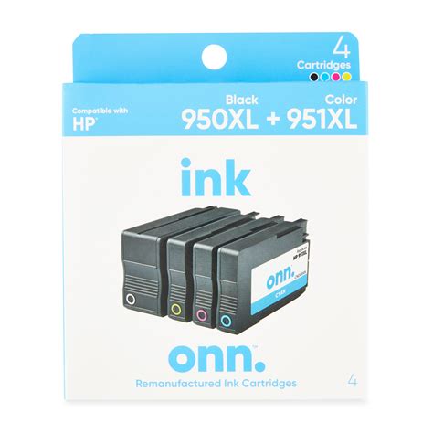 Onn Remanufactured Hp 950xl951xl High Yield Black Cyan Magenta Yellow Inkjet Cartridges 4