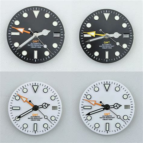 NH34 Dial Pointers Four Hands Green Luminous Watch Dial Face For GMT