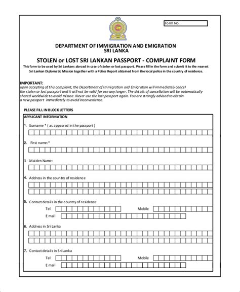 Free 8 Sample Lost Passport Forms In Pdf