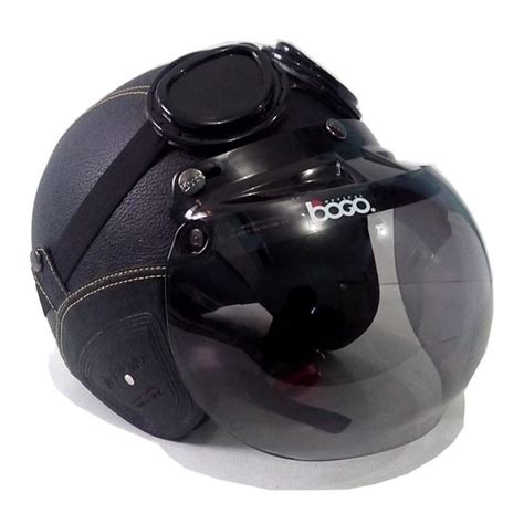 Jual Helm Bogo Retro SNI Kulit Hitam Polos Kaca Bogo Original Kacamata