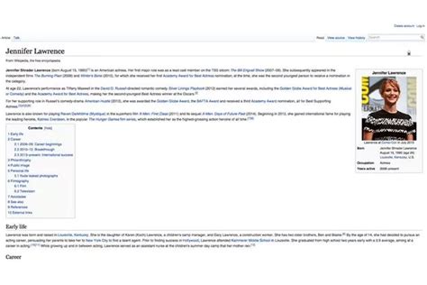 Jennifer Lawrence Nude Photos Published On Her Wikipedia Page As She Speaks Out After Hack The