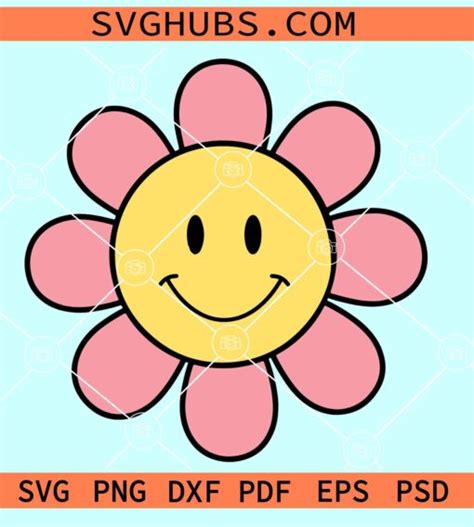 Sunflower smiley face SVG, groovy smiley face SVG, Flower Face SVG