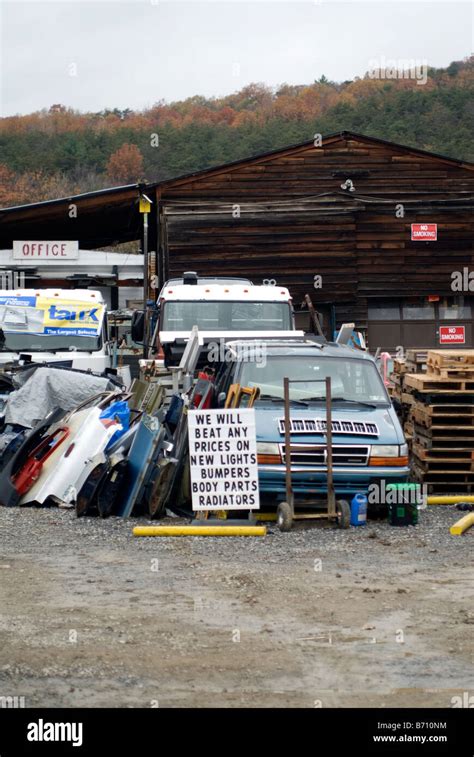 Automobile Junkyard With Parts Of Cars For Sale Stock Photo Alamy