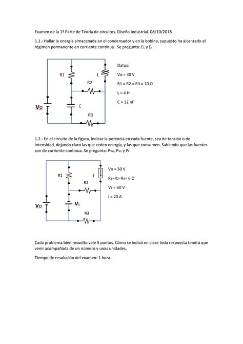 Examen 1 1 2018 Examen De La 1ª Parte De Teoría De Circuitos Diseño