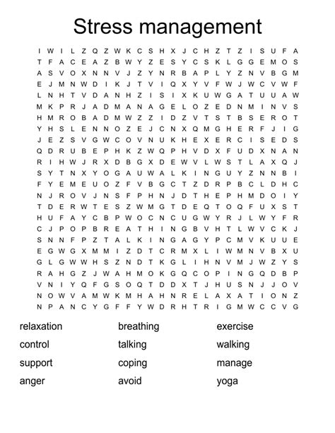 Stress Management Word Search Wordmint