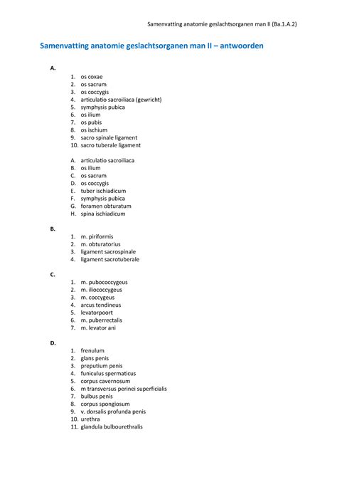 Oefententamen Thema A De Gezonde Mens Anatomie Geslachtsorganen Man