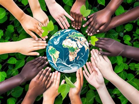 Premium AI Image | different color of hands are reaching for a globe