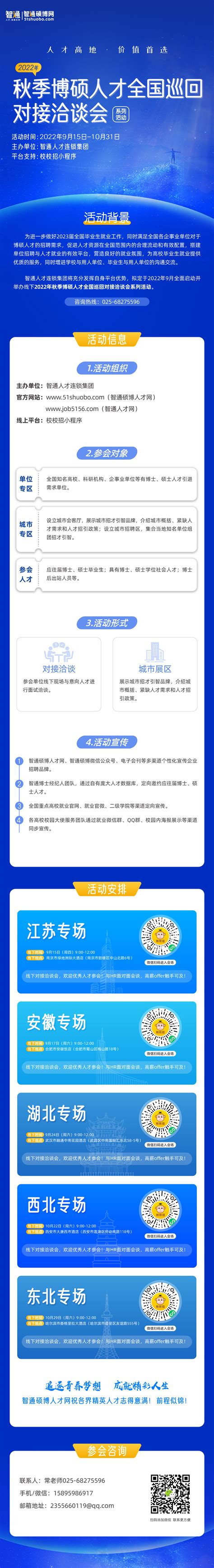 智通硕博网 高校招聘 2022年秋季博硕人才全国巡回对接洽谈会系列活动