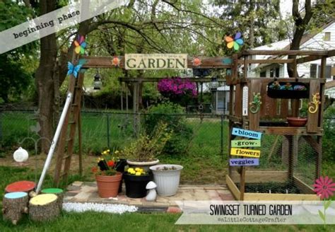 Old Swing Set Turned Garden | Playset landscaping, Swing set, Backyard ...